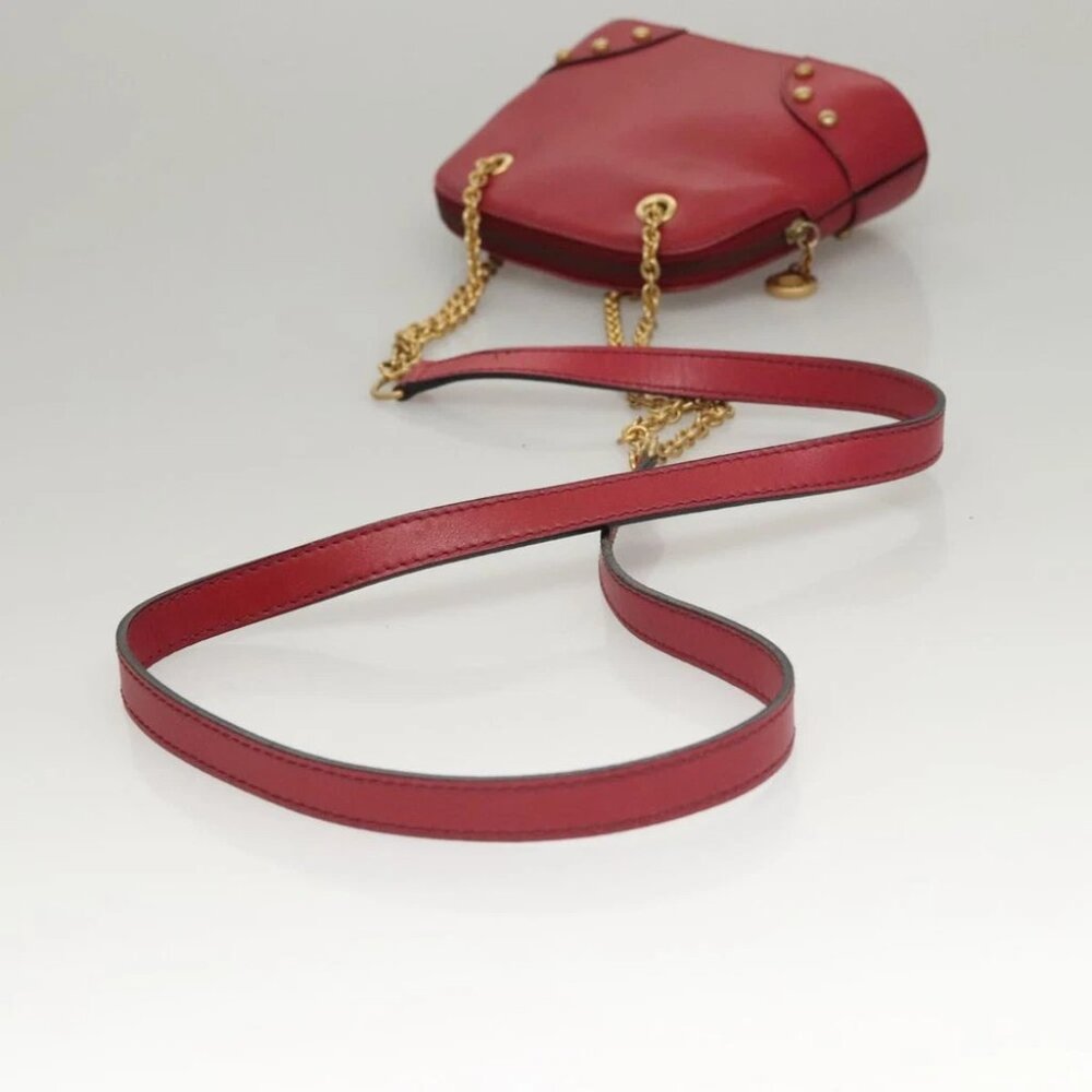 CELINE Chain Shoulder Bag Leather Red Gold Auth 118372 - Picture 7 of 16